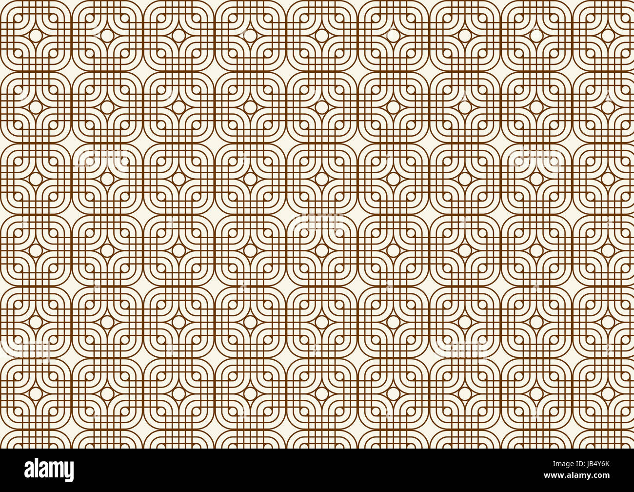Rounded corner square, circle and line retro pattern on light yellow ...