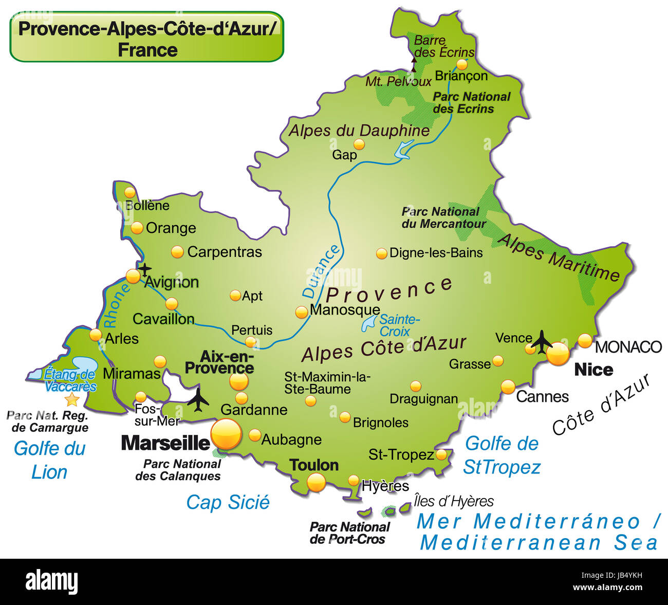 Provence-Alpes-Côte d´Azur in Frankreich als Inselkarte mit allen Stock