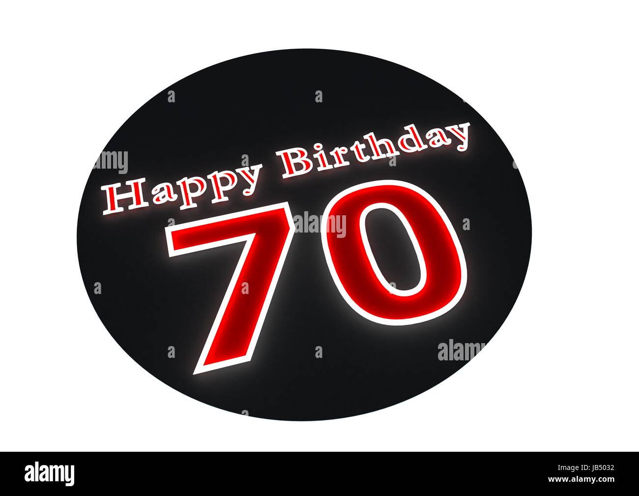 The lettering Happy Birthday as luminous wrting and the age with red background Stock Photo