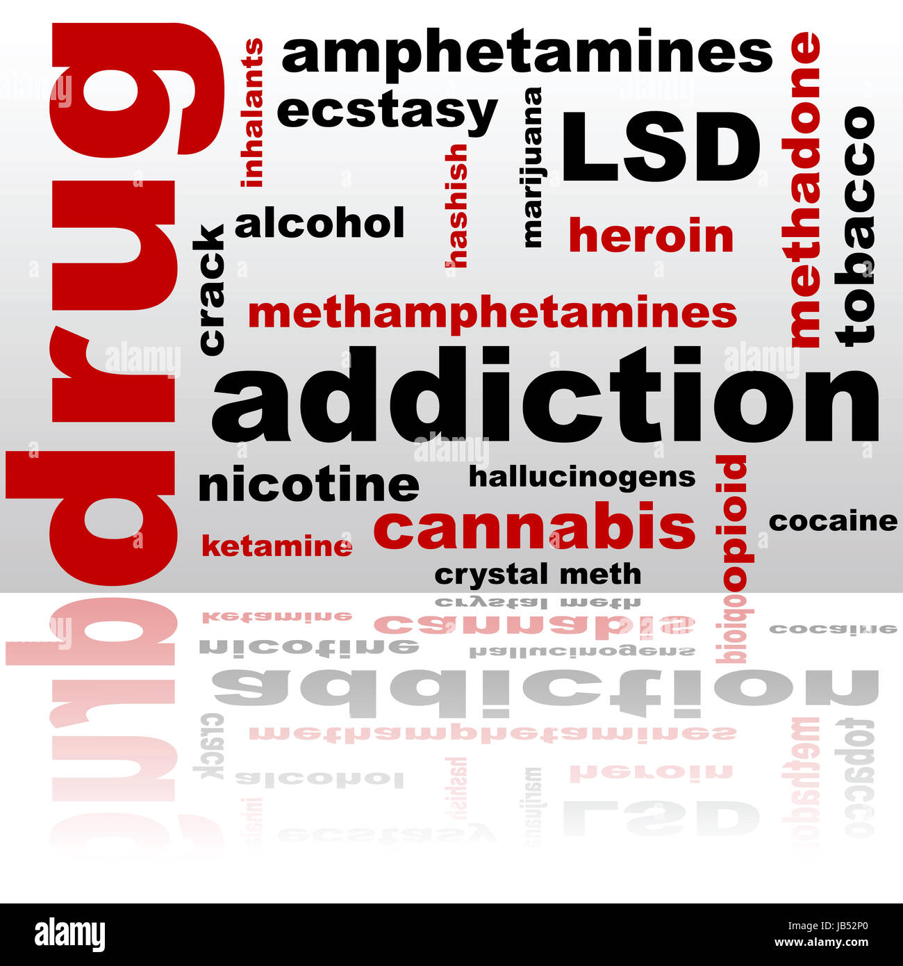 Concept illustration showing a word cloud composed of different drug