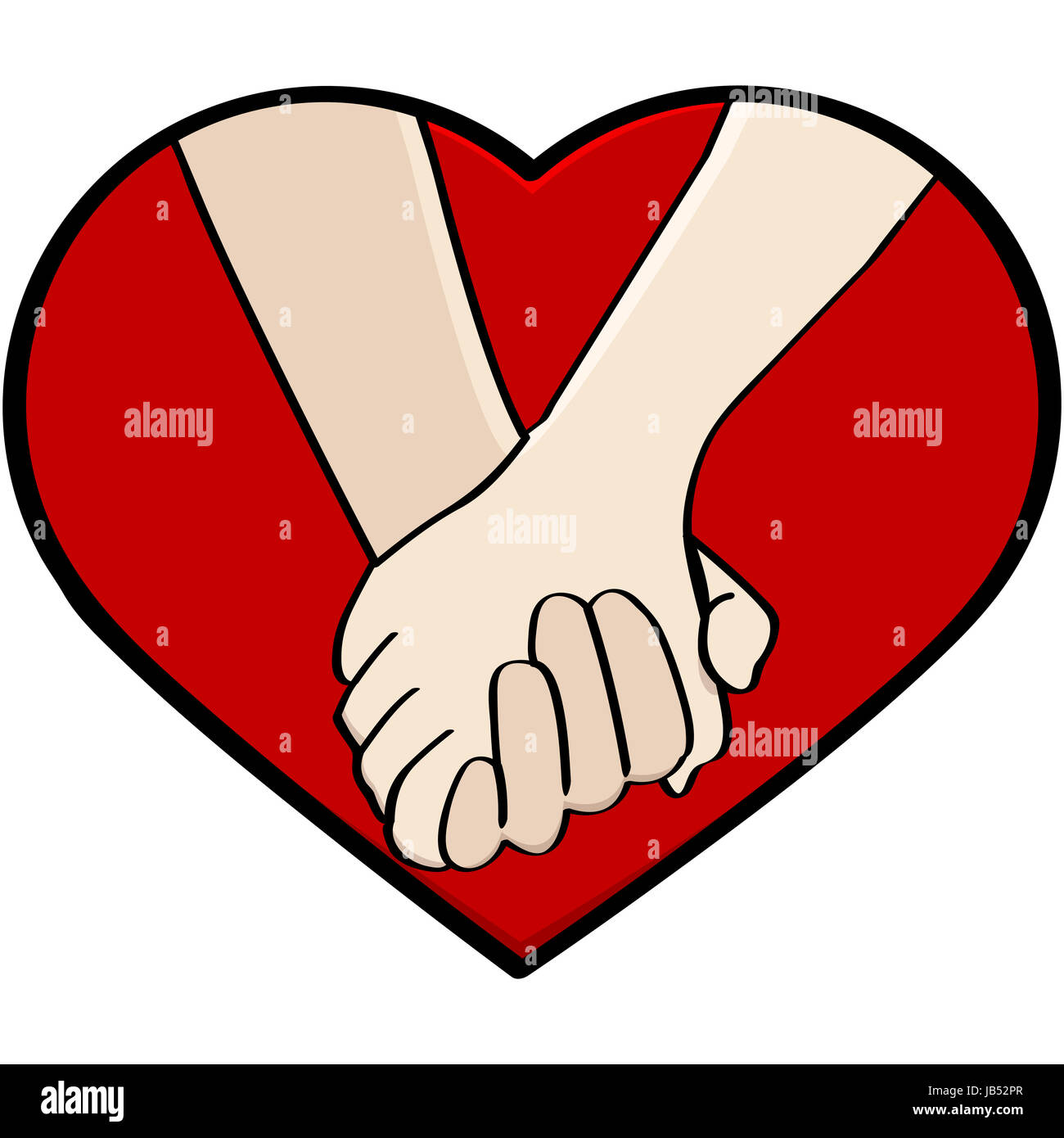 Cartoon illustration showing a close-up of a couple holding hands, framed  by a heart Stock Photo - Alamy