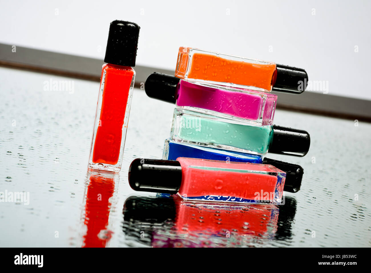 Nail Polish set. Manicure. Colorful Nail Polish Bottles Stock Photo
