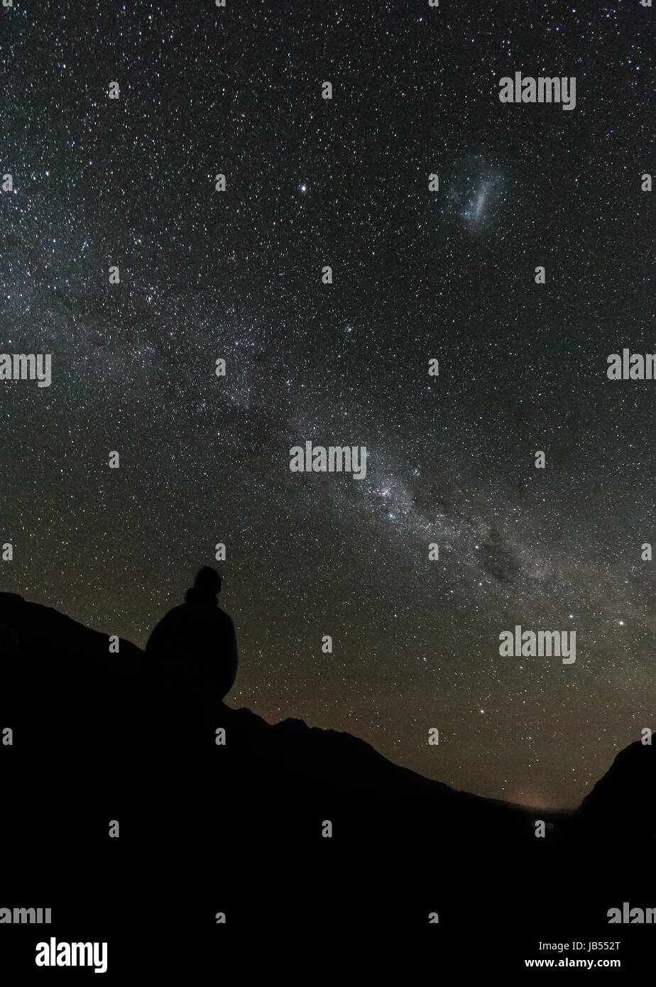 Astrophotography of the Milky Way taken in the International Dark Sky Reserve in Mount Cook National Park, New Zealand Stock Photo
