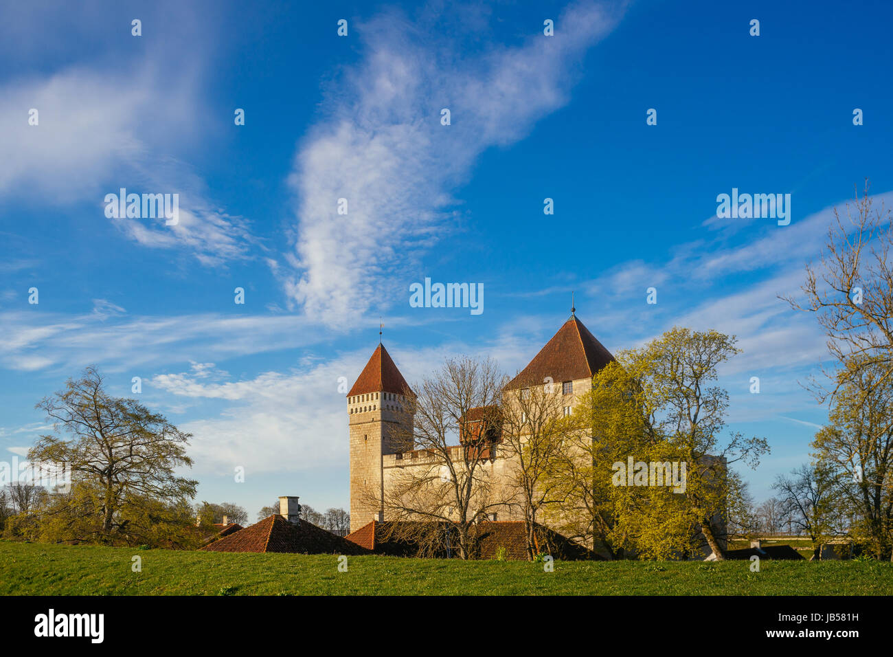 Kuressaare castle against blue sky and clouds. Saaremaa, Estonia Stock Photo