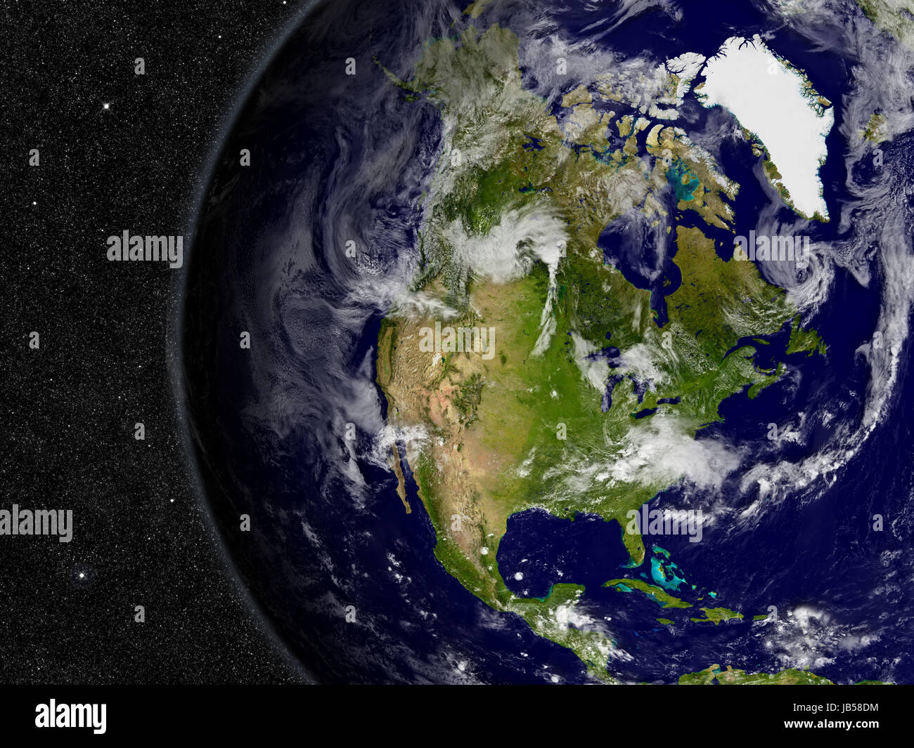 North America on planet Earth from space with stars in the background ...
