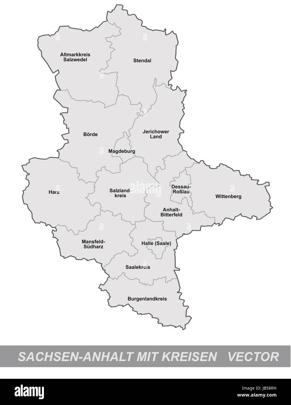 Sachsen-Anhalt in Deutschland als Inselkarte mit Grenzen in Grau. Durch die ansprechende Gestaltung fügt sich die Karte perfekt in Ihr Vorhaben ein. Stock Photo