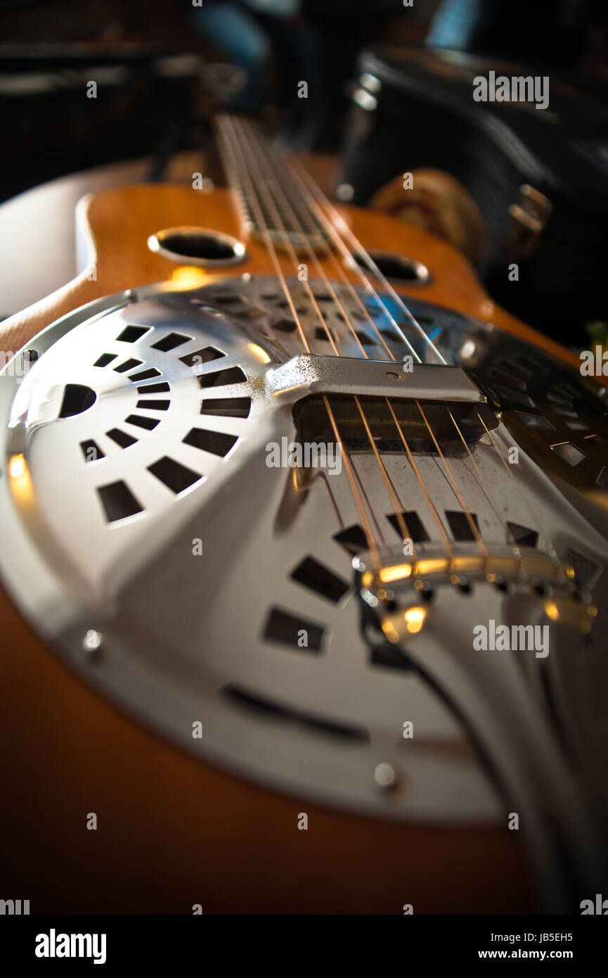 Detail closeup of a dobro musical instrument guitar Stock Photo Alamy