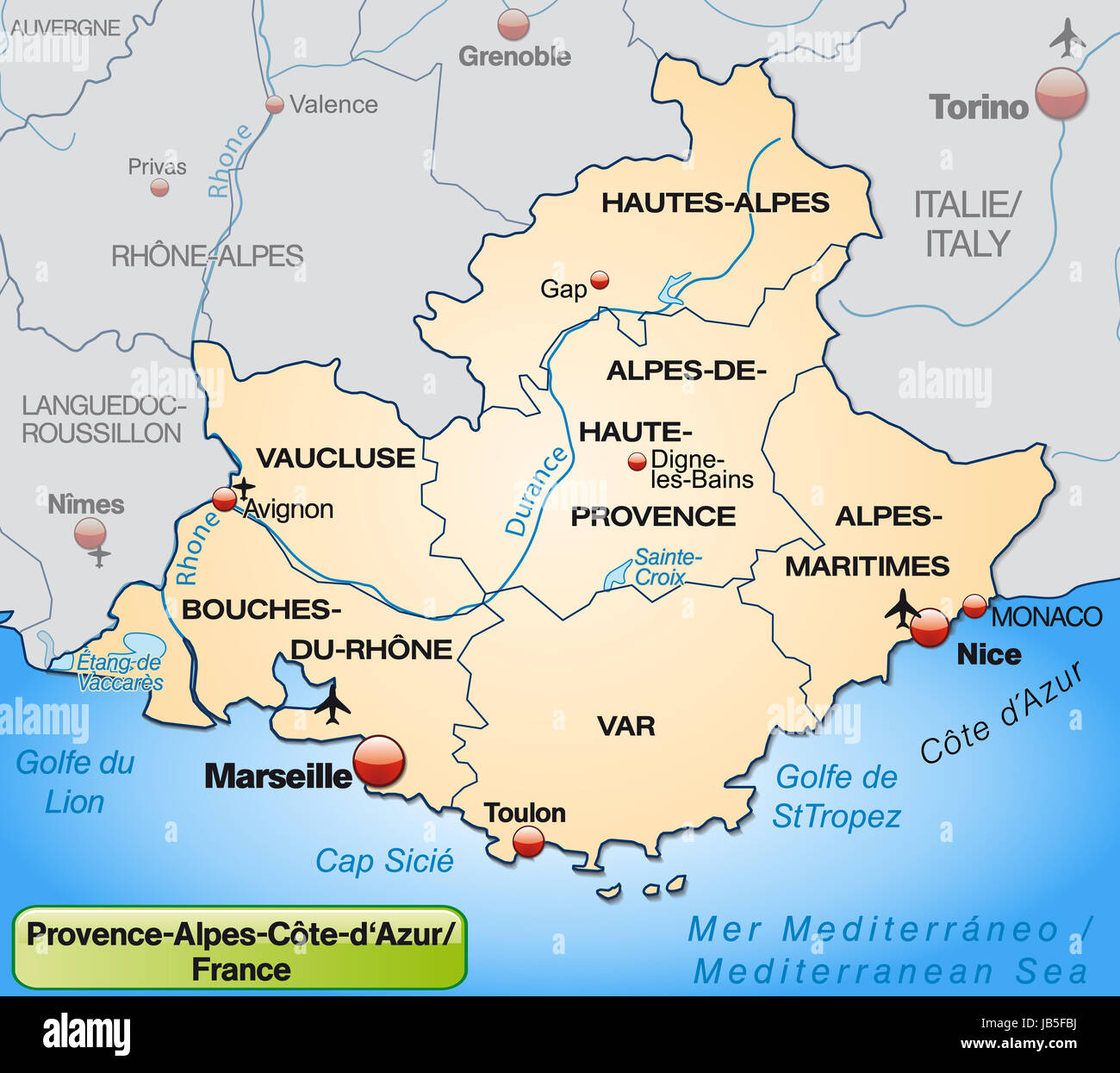Provence-Alpes-Côte d´Azur in Frankreich als Umgebungskarte mit Grenzen ...