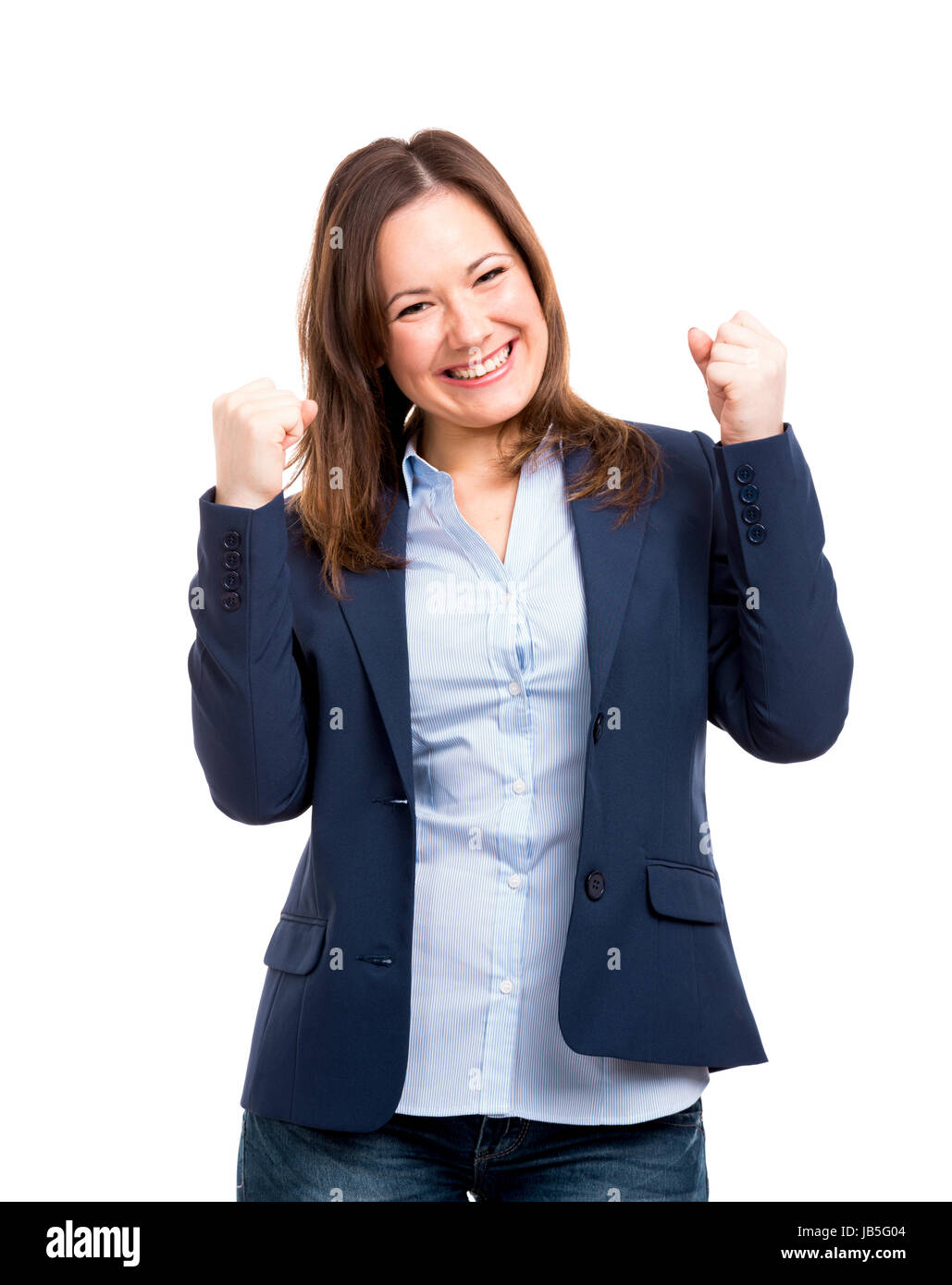Happy business woman, isolated over white background Stock Photo - Alamy