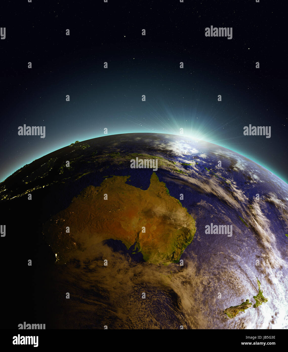Australia from Earth's orbit in space just as the sun rises. 3D ...