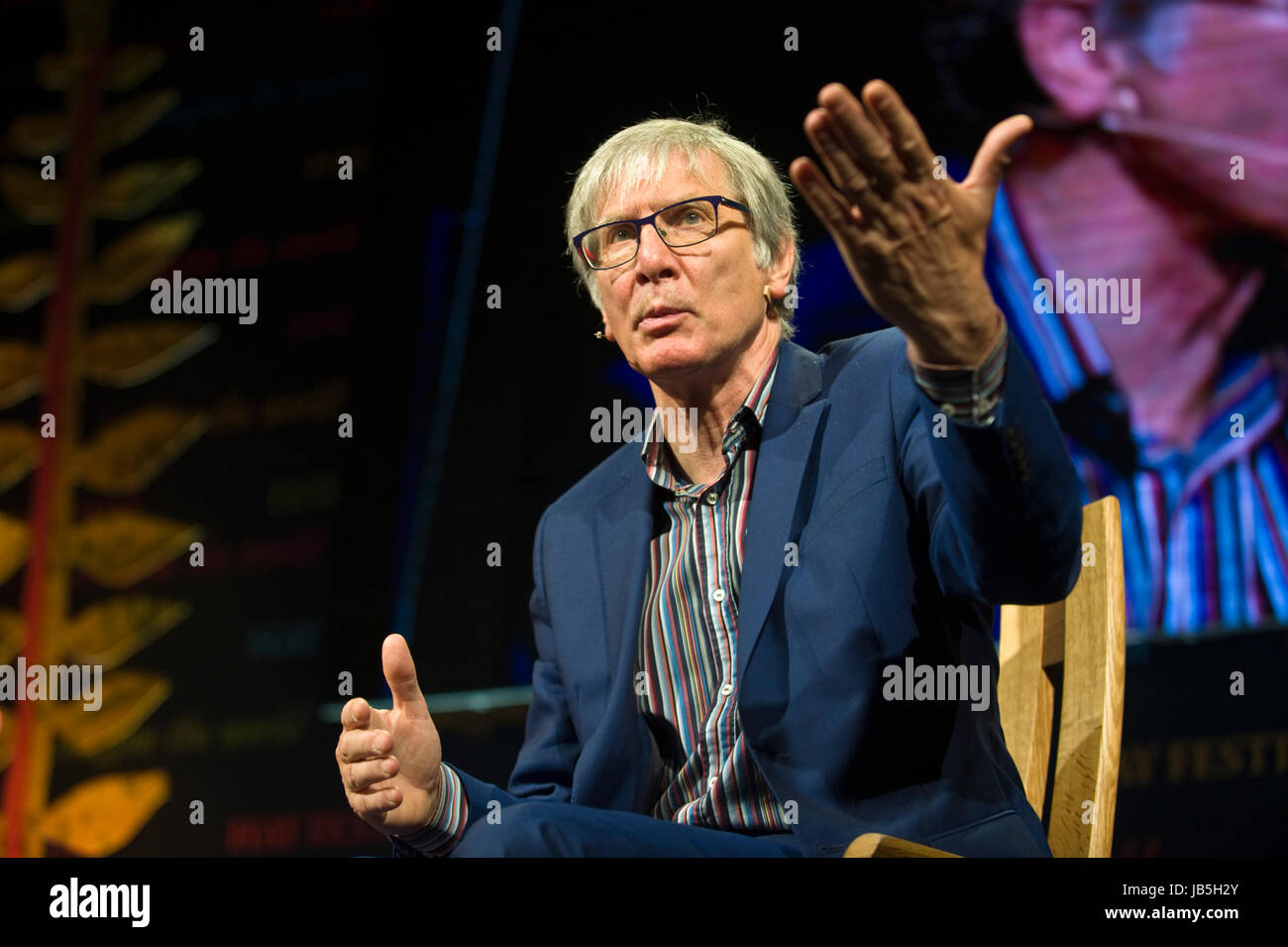 David Walker journalist speaking on stage at Hay Festival of Literature and the Arts 2017 Hay-on-Wye Powys Wales UK Stock Photo