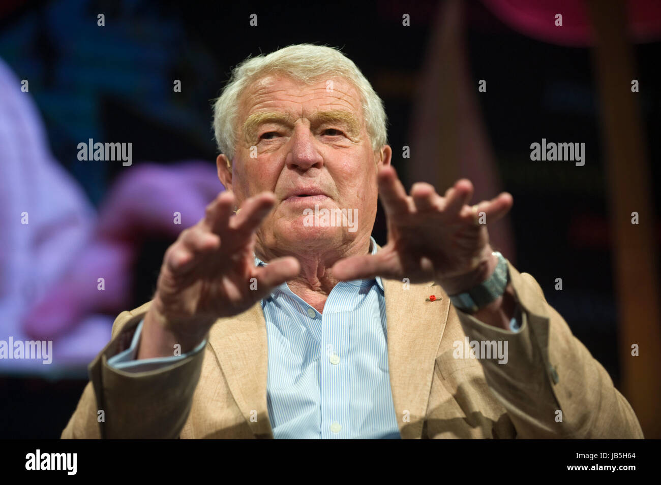 Paddy Ashdown British politician diplomat and author speaking on stage at Hay Festival of Literature and the Arts 2017, Hay-on-Wye, Powys, Wales, UK Stock Photo