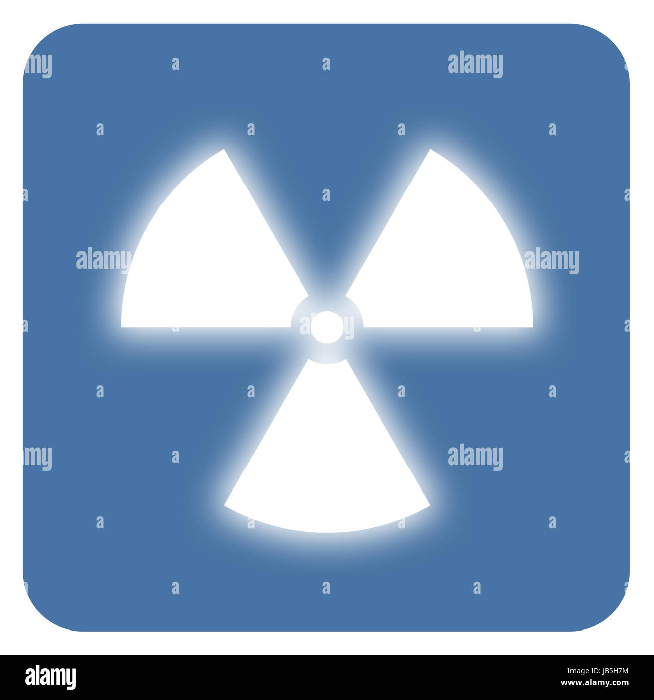 Nuclear radiation symbol on a blue background. Simple Flat design. Stock Photo
