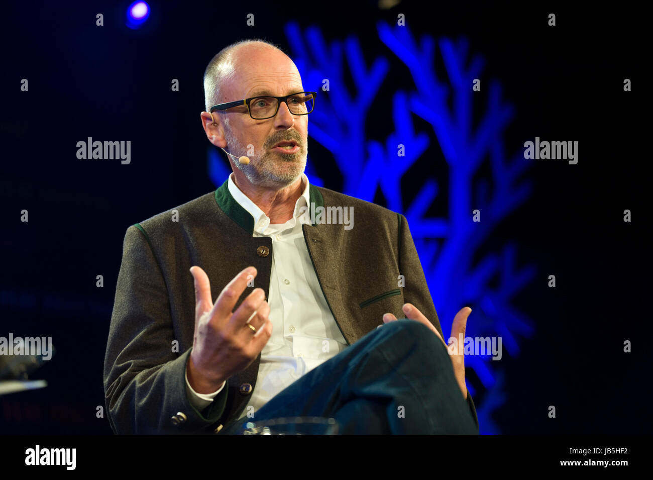 Peter Wohlleben German forester and author speaking on stage at Hay Festival 2017 Hay-on-Wye Powys Wales UK Stock Photo