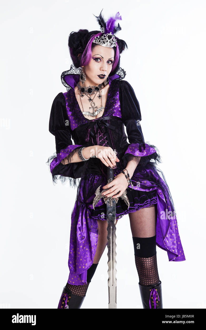 Goth Girl Dressing Violet Clothes Stock Photo - Download Image Now - Adult,  Anxiety, Black Color - iStock