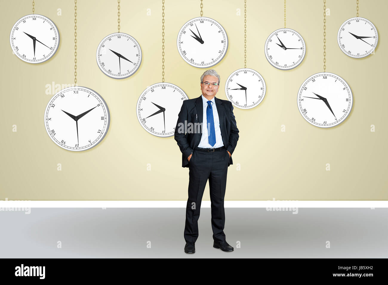 1 Businessman Standing Clock Employer Manager Deadline Illustration Painting Stock Photo
