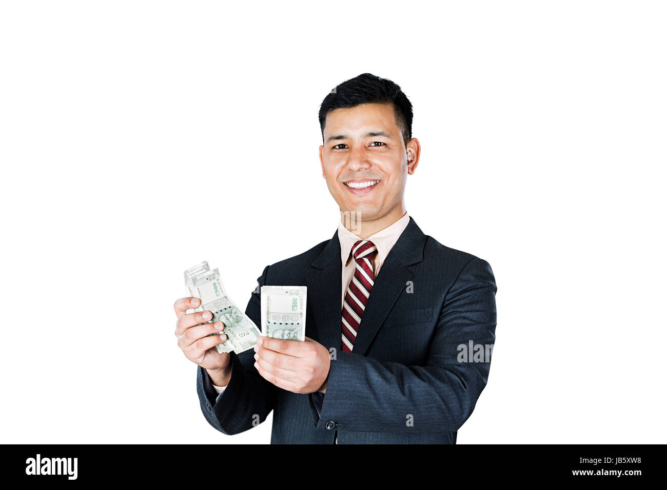 1 Business man Employee Counting Cash Rupees Deposit Money Saving Salary Stock Photo