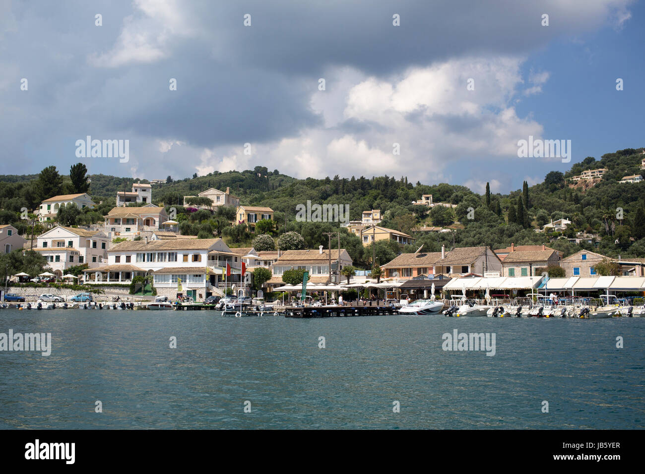 yachts at anchor in Corfu Stock Photo
