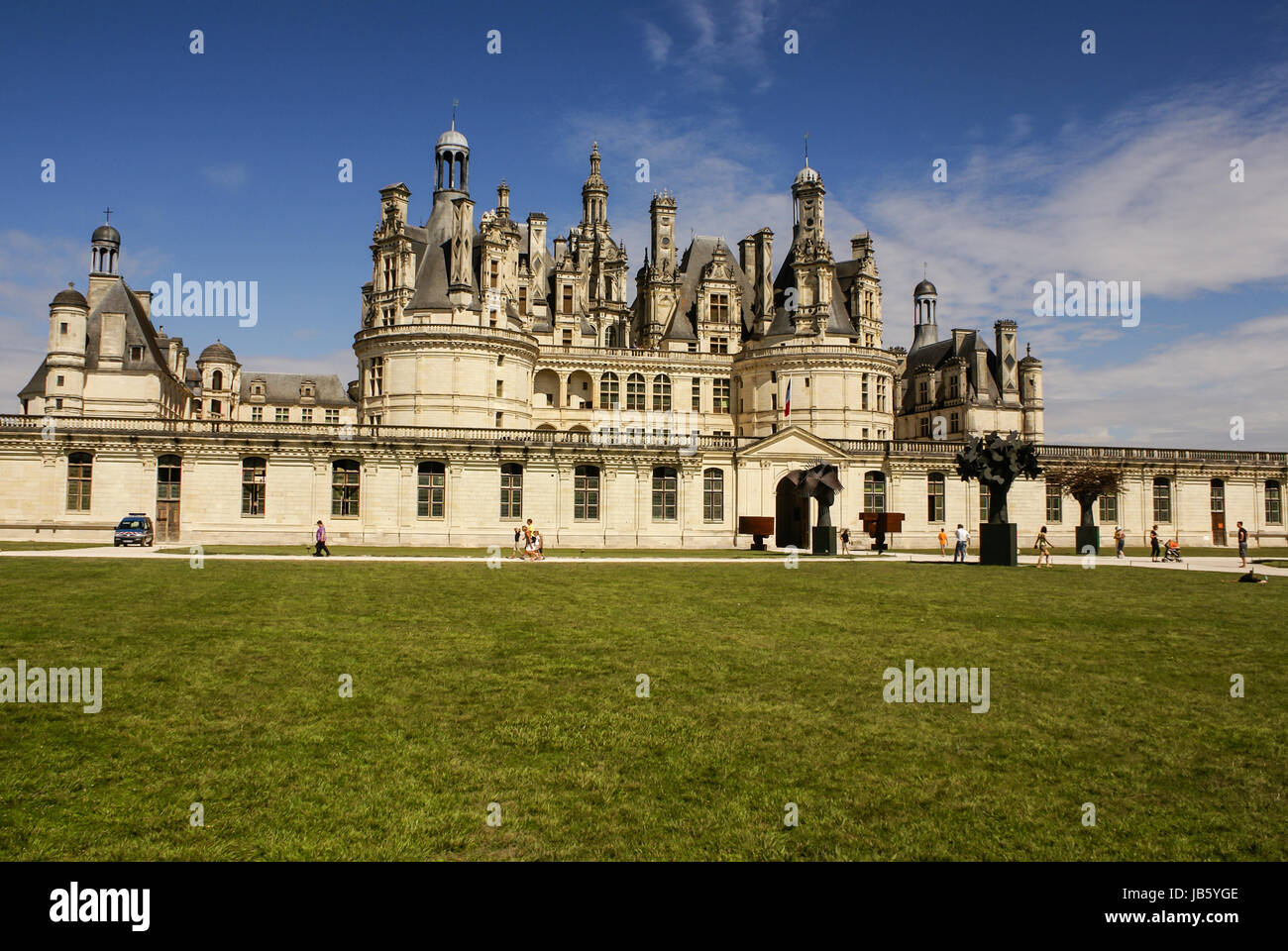 Chambord castle is located in Loir-et-Cher, France. It has a very distinct French Renaissance architecture which blends traditional French medieval Stock Photo