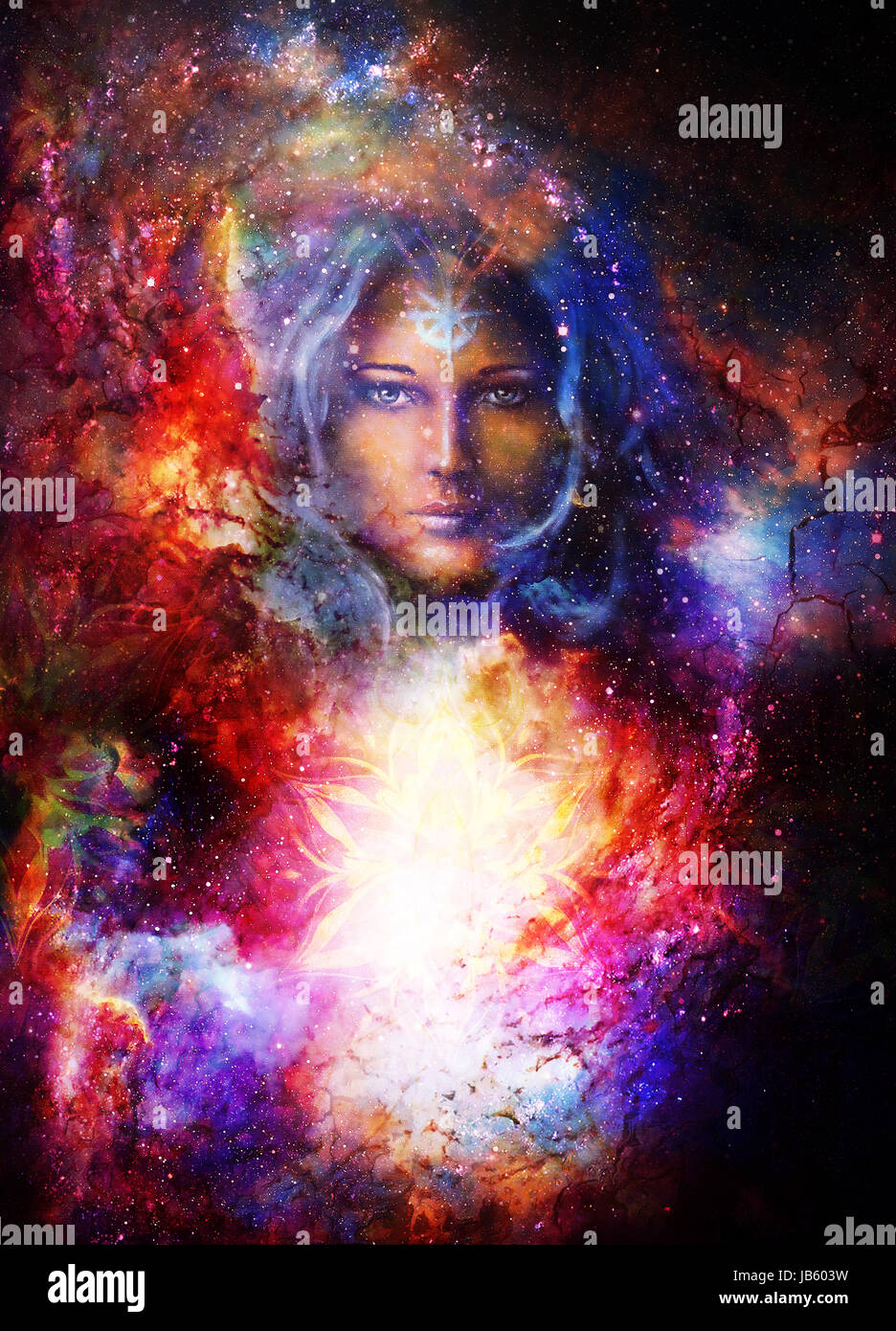 Goddess Woman with ornamental mandala in Cosmic space. Cosmic Space ...