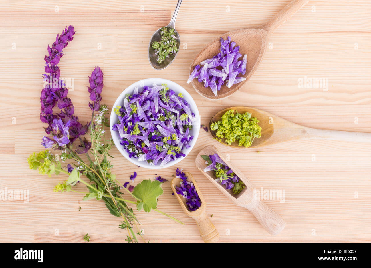 flowers of lavender, thyme and lady's mantle Stock Photo Alamy