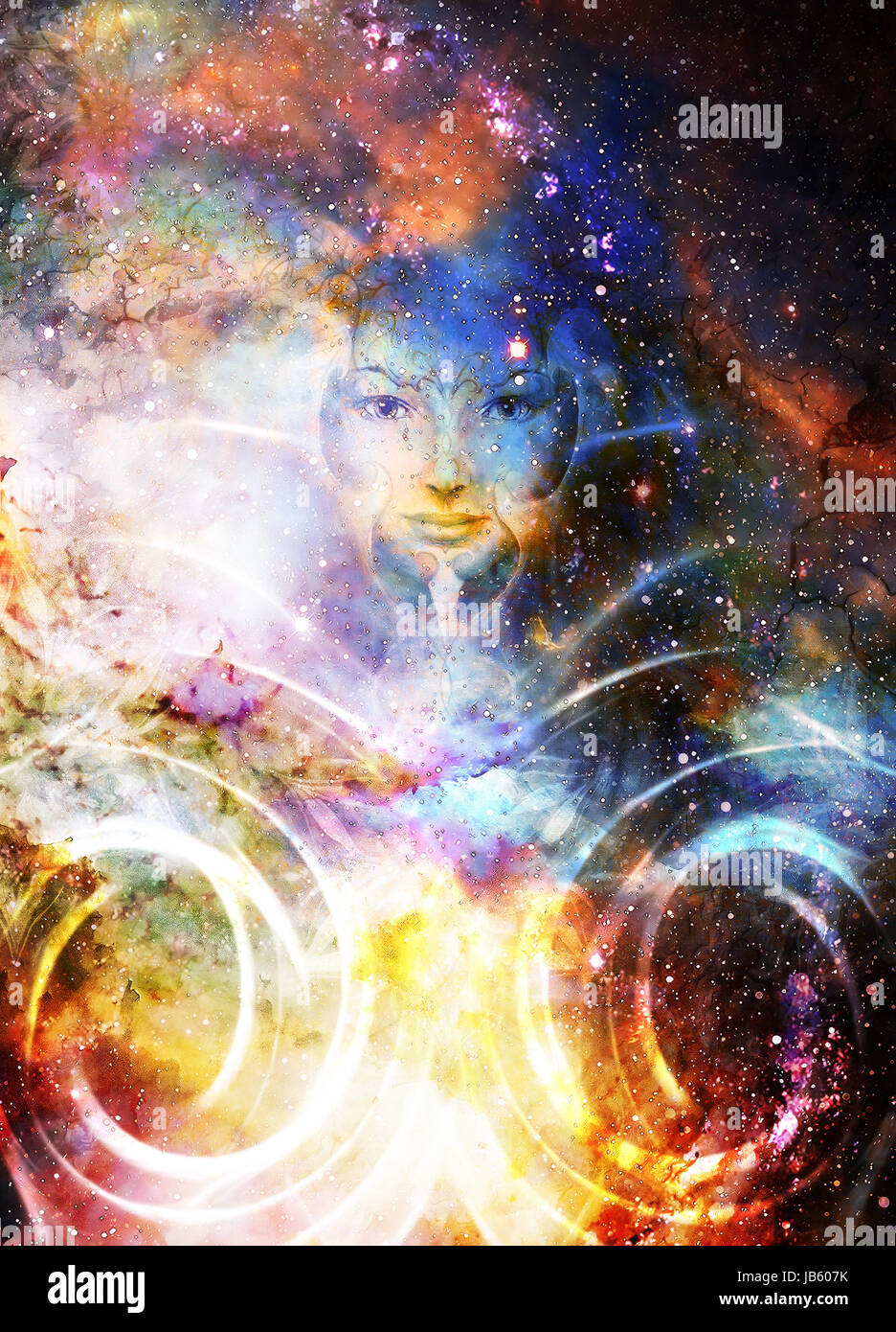 Goddess Womain in Cosmic space. Cosmic Space background Stock Photo - Alamy