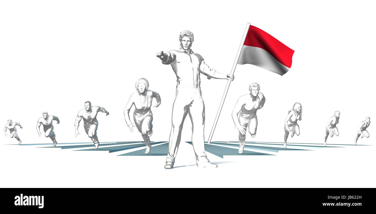 Indonesia Racing to the Future with Man Holding Flag Stock Photo