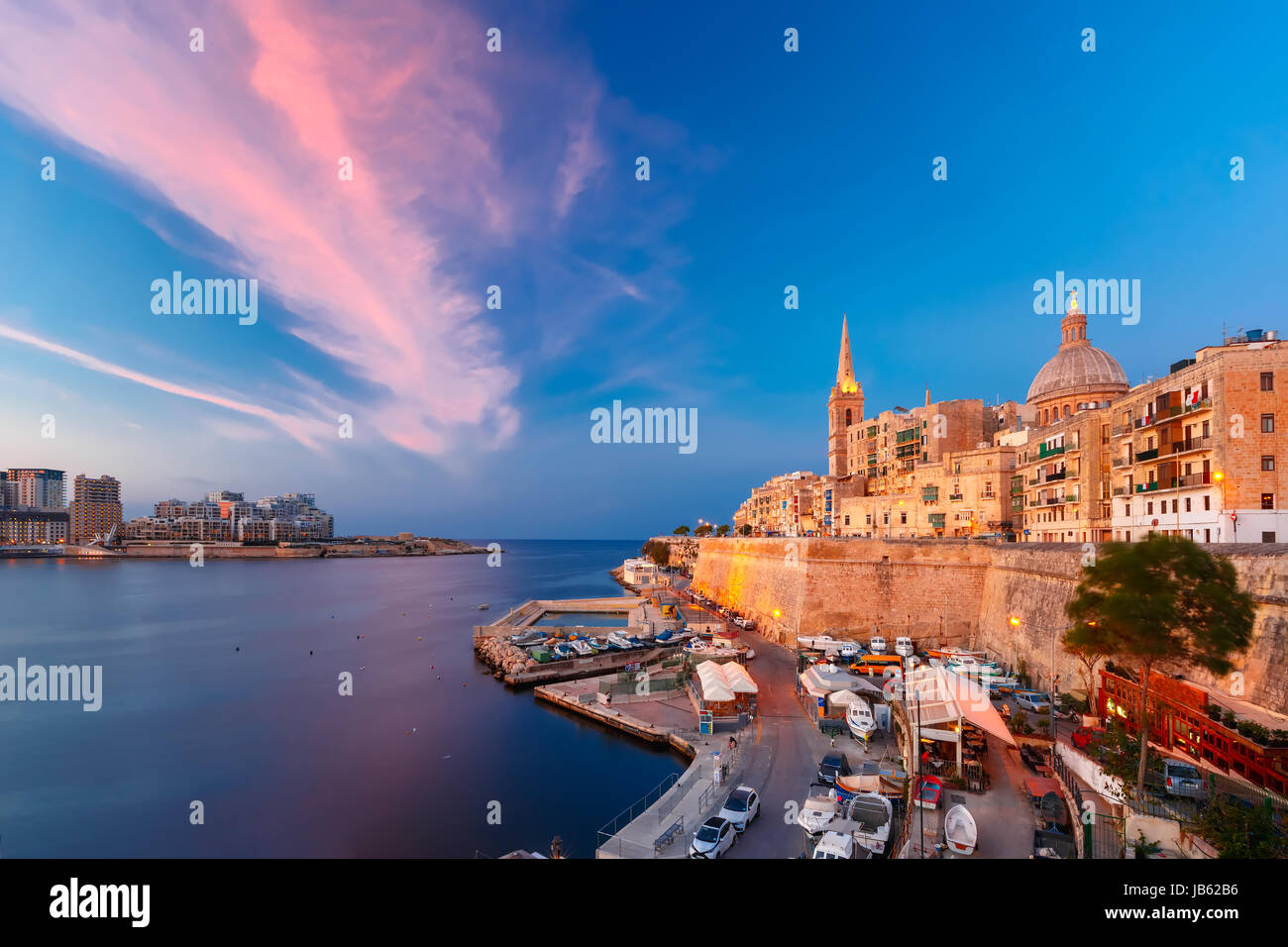 Valletta Skyline at sunset, Malta Stock Photo