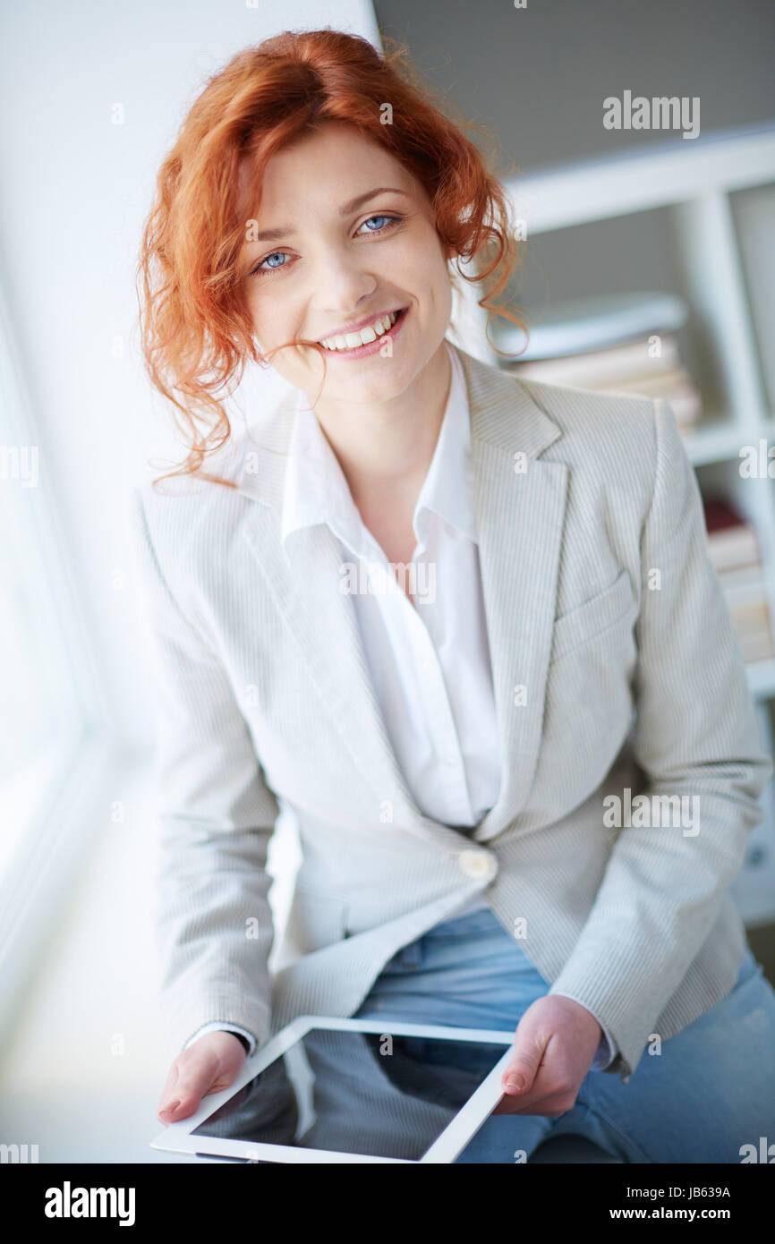 Good Lady Manager Portrait of a positive female manager Stock Photo - Alamy