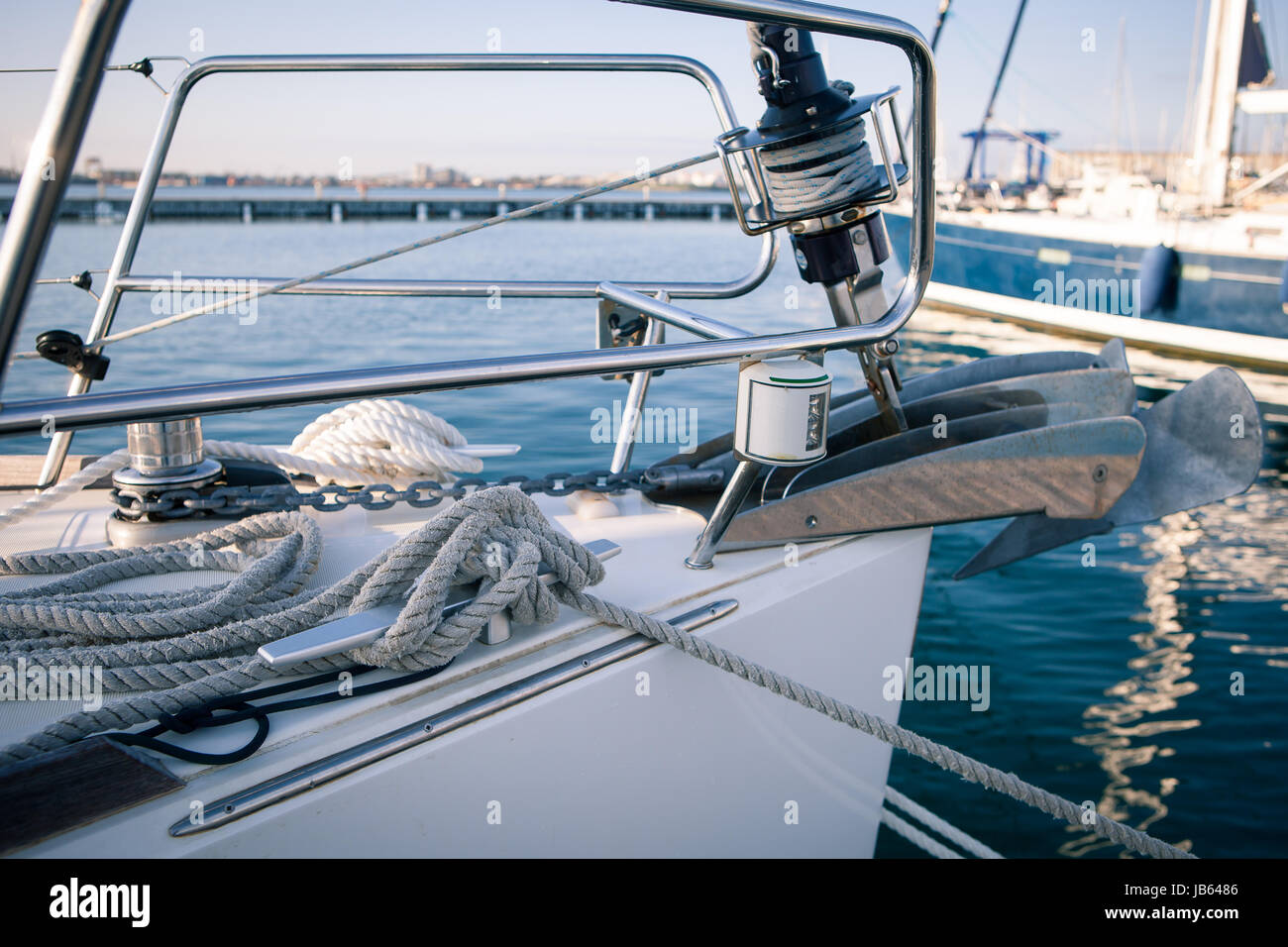Yachting, sailing winch and ropes the front of the boat Stock Photo Alamy