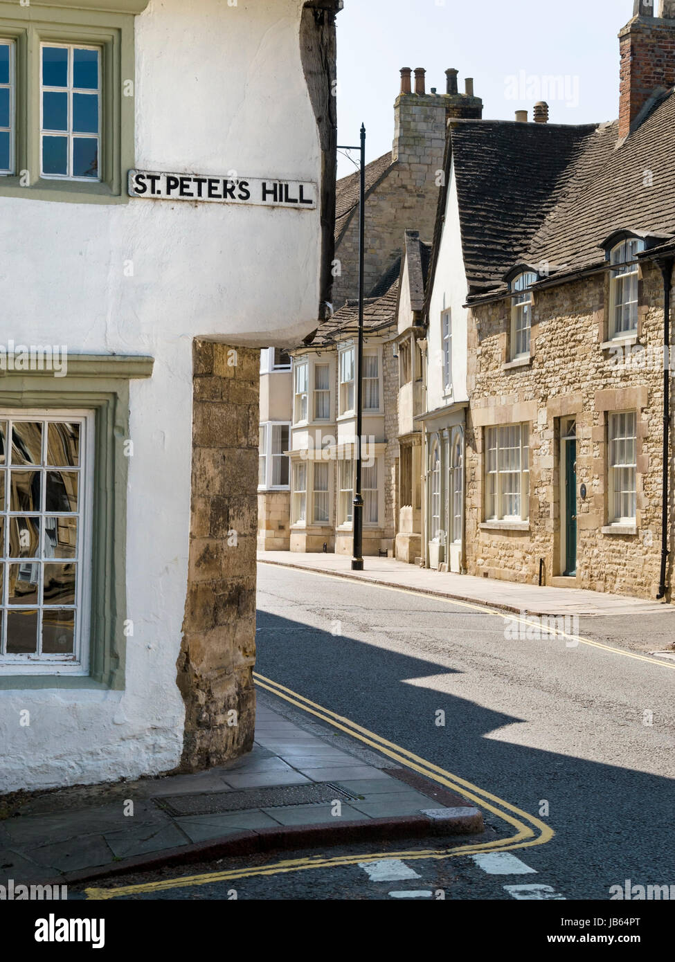 Street of old stone houses, St Peters Hill, Stamford, England, UK Stock