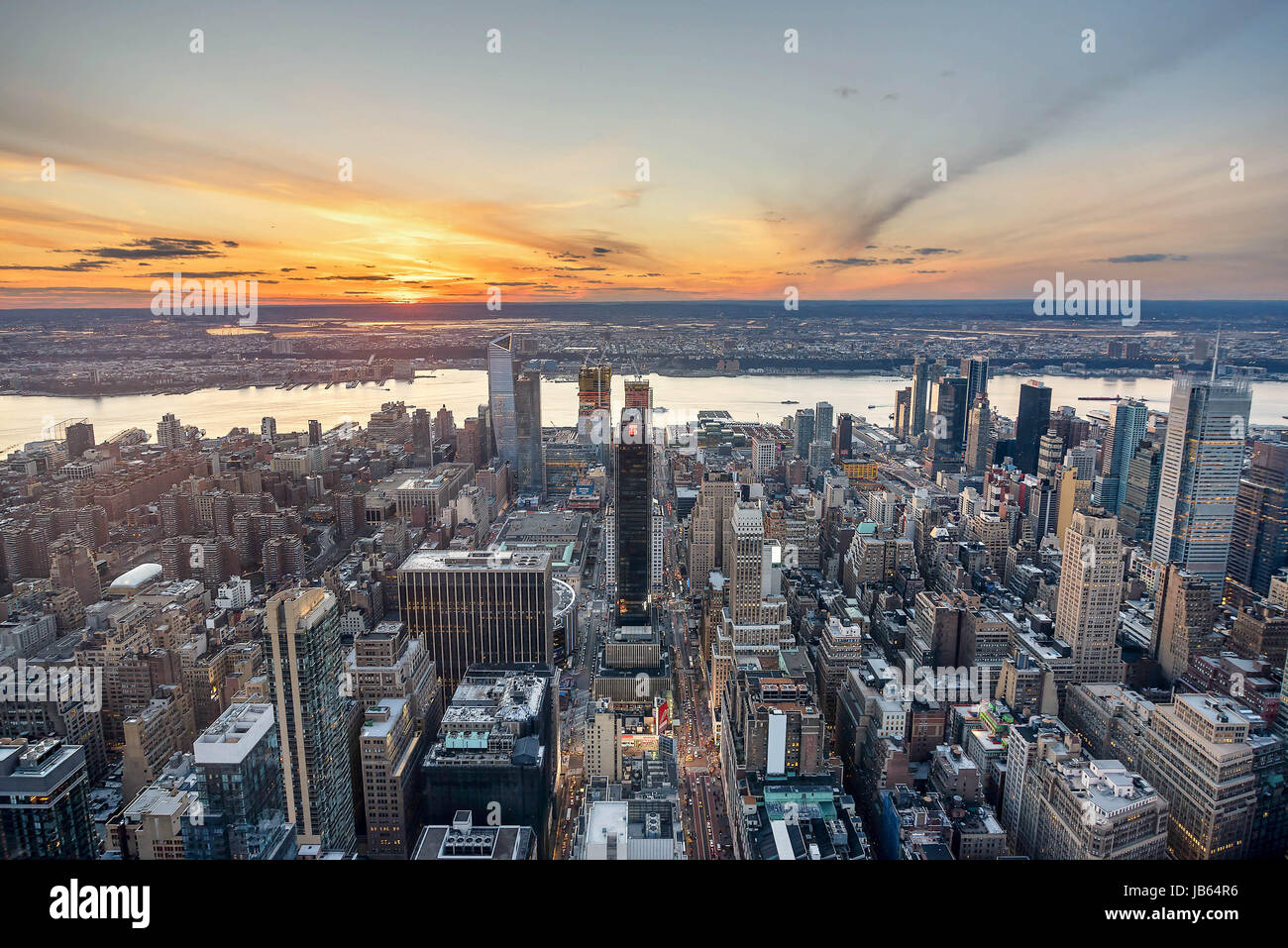 Manhattan skyline from above at the sundown, New York City Stock Photo