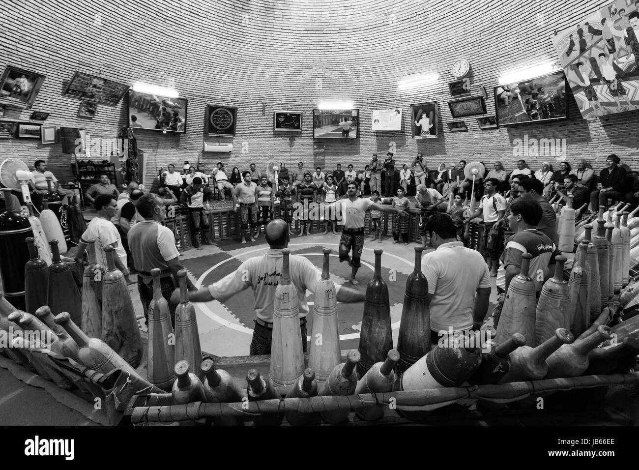 August 11,2014 , Yazd, Iran. Men Training At Saheb A Zaman Club Zurkhaneh Stock Photo