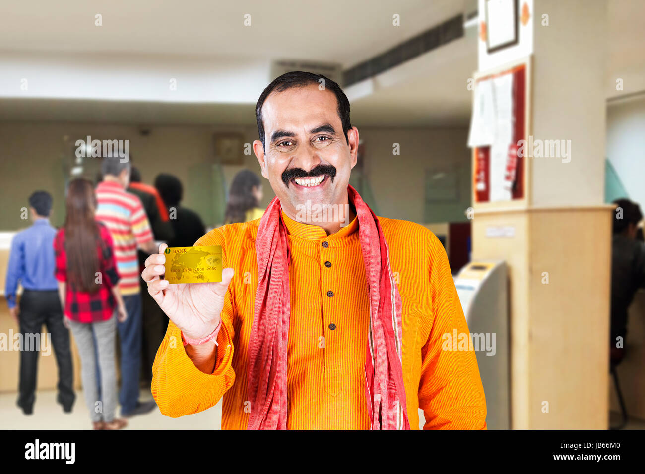 Happy 1 Indian Rural Farmer Man Showing Credit Card In Bank Stock Photo ...