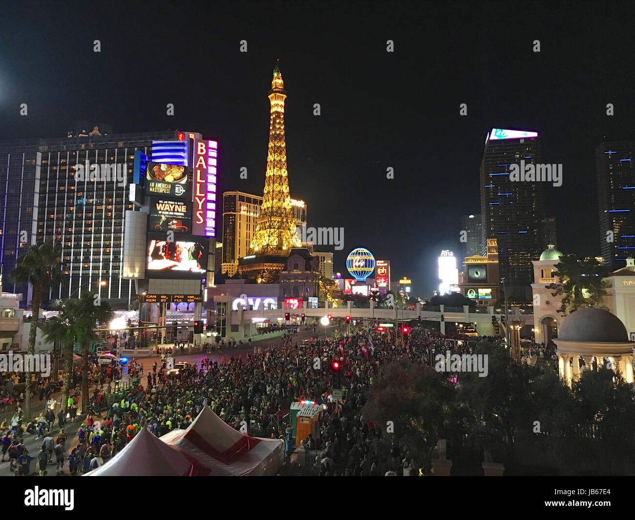 Las Vegas Strip full of marathon runners by night Stock Photo