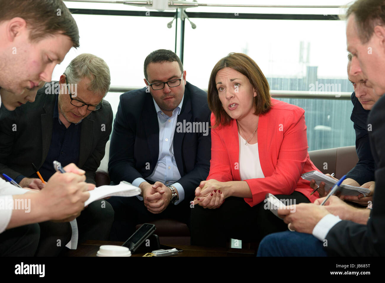 Scottish Labour leader Kezia Dugdale speaks to the media at the Rutherglen Town Hall, Glasgow. Stock Photo