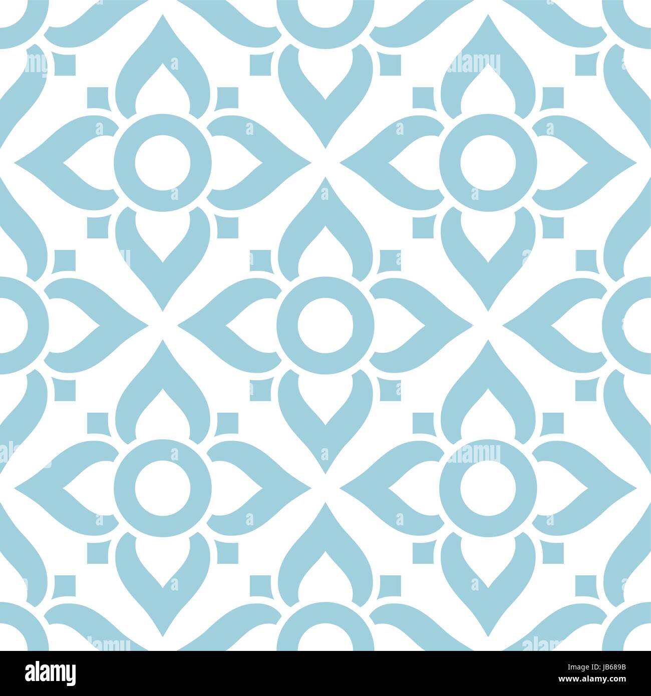Thai seamless pattern with flowers - tiled design in blue on white background Stock Vector