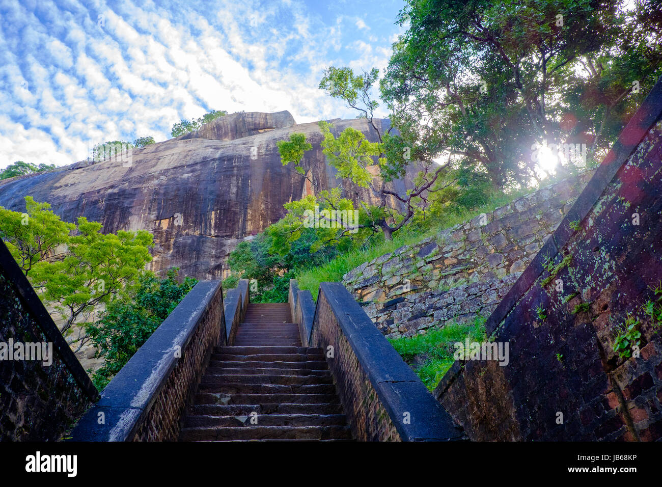 Staircase (of 1,200 steps) to the top of Sigirya (Lion Rock) in Sri Lanka Stock Photo