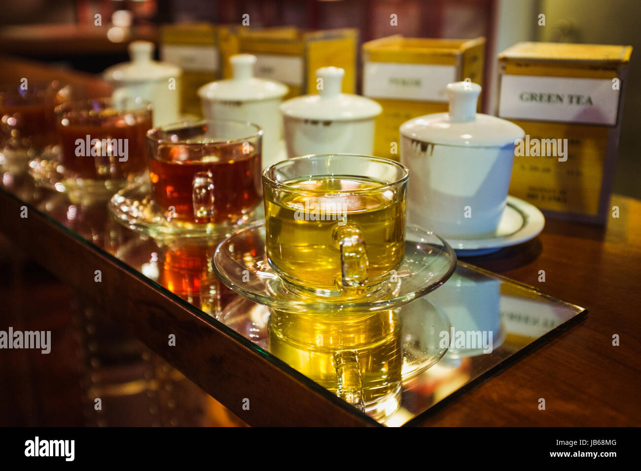 Varieties of tea on display Stock Photo