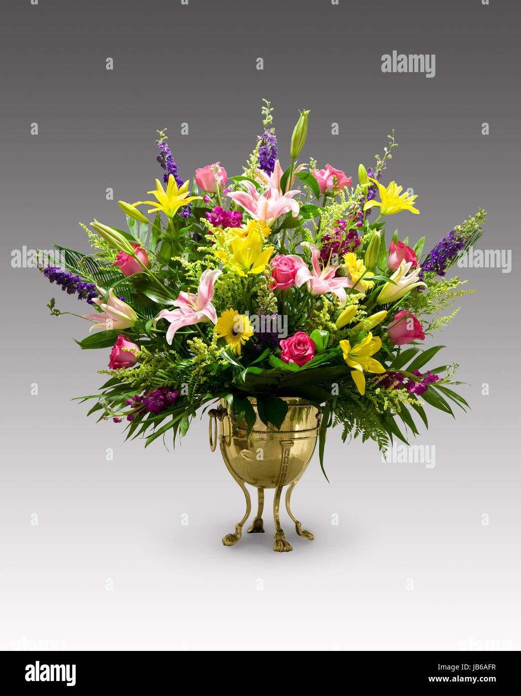 Large Flower Arrangement On Grey Stock Photo