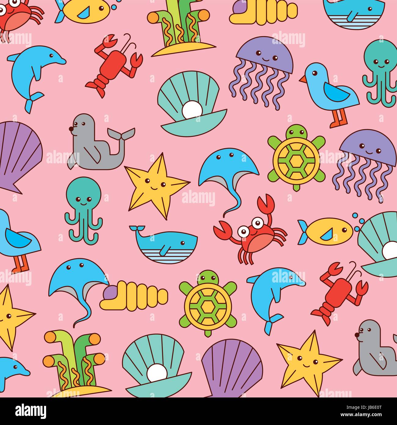 sea life icons set flat draw Stock Vector Image & Art - Alamy