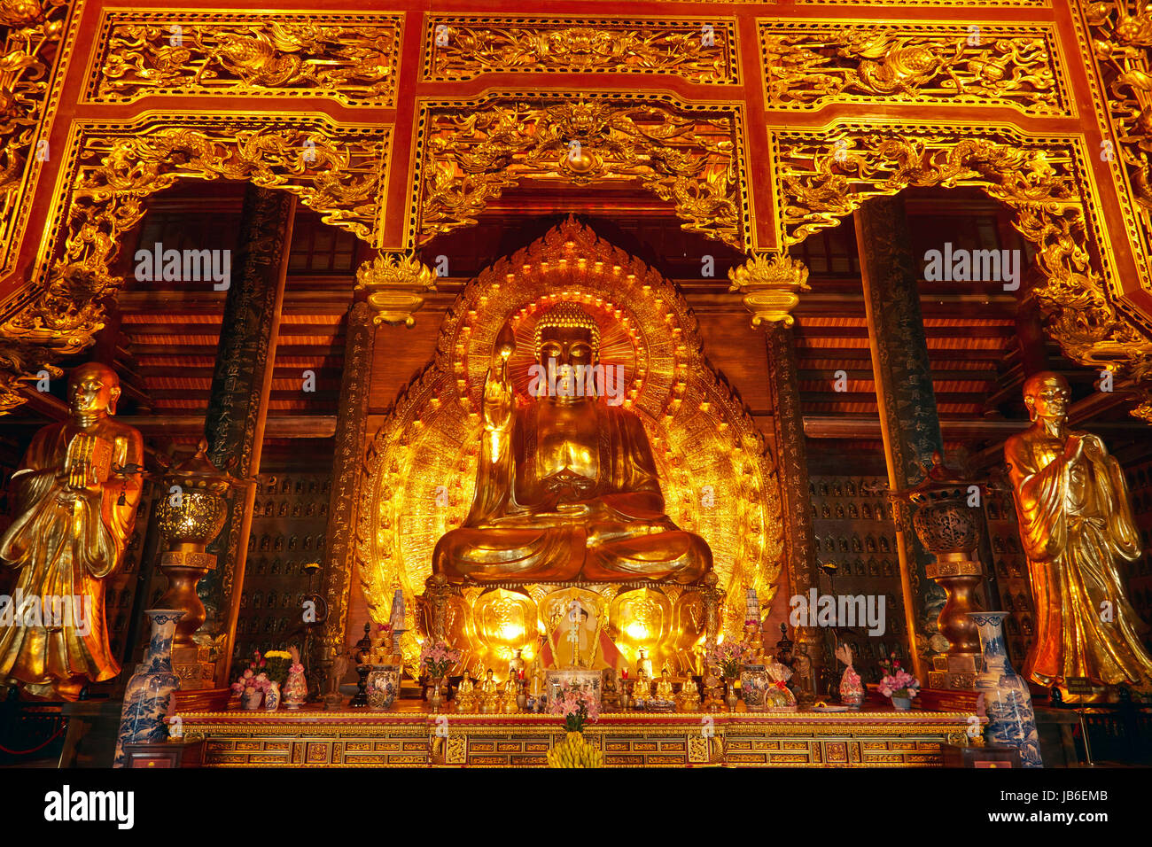 Giant golden Buddha, Bai Dinh Buddist Temple Complex, near Ninh Binh, Vietnam Stock Photo