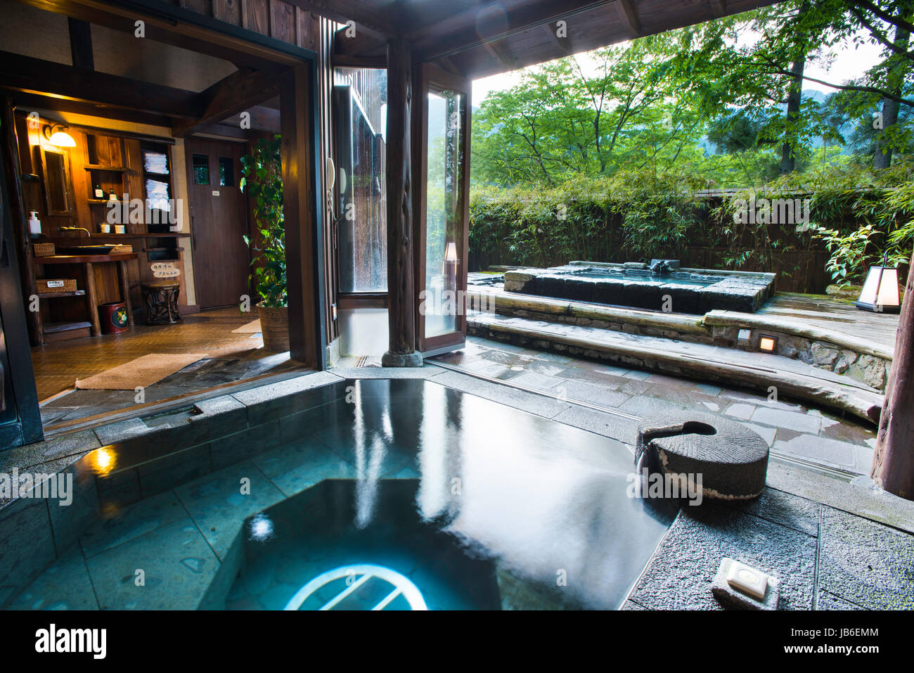 Japanese hot spring baths at Iwanoyu ryokan in Nagano, Japan Stock Photo