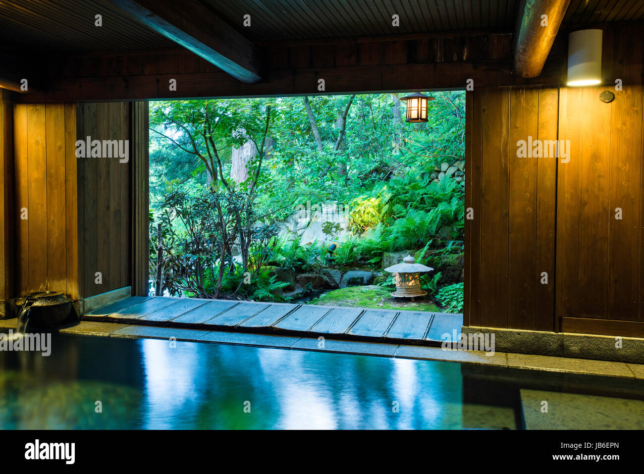 Japanese hot spring baths at Iwanoyu ryokan in Nagano, Japan Stock