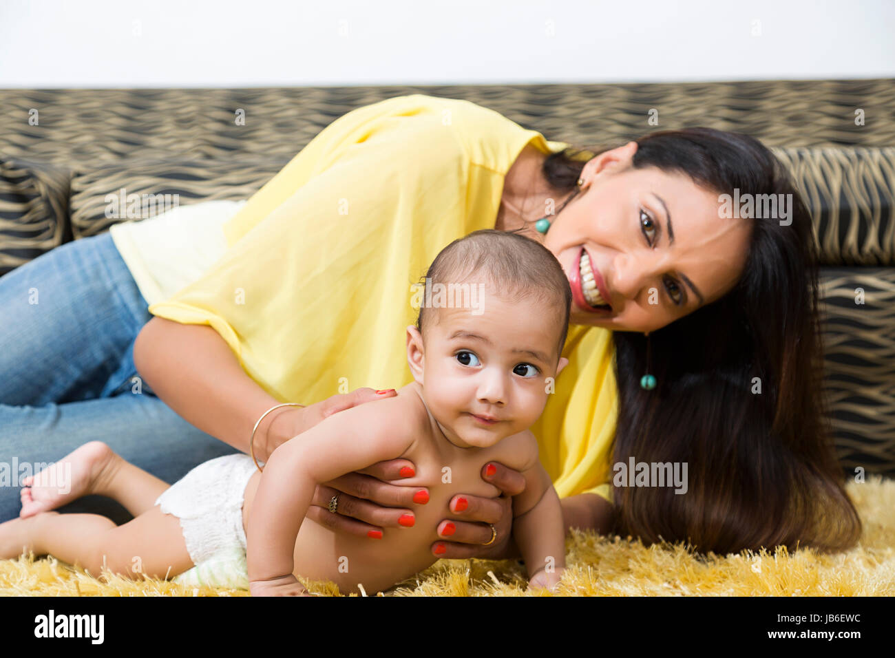 2 People Adult Woman At Home Baby Beginning Boy Mother Smiling Son Togetherness Stock Photo