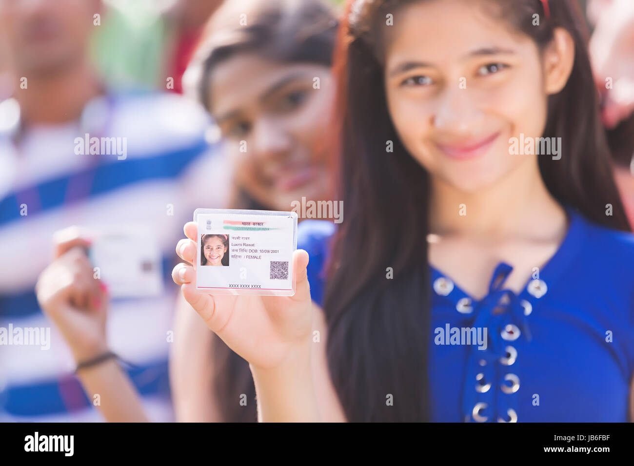 Indian Teenager Girls Showing Aadhaar Card Government Identity Stock Photo Alamy