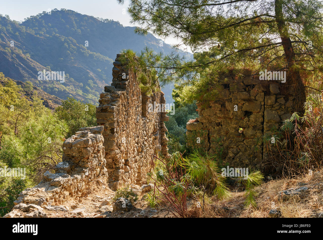 Ruins of temple of Hephaestus on Chimaera Mount. Turkey Stock Photo