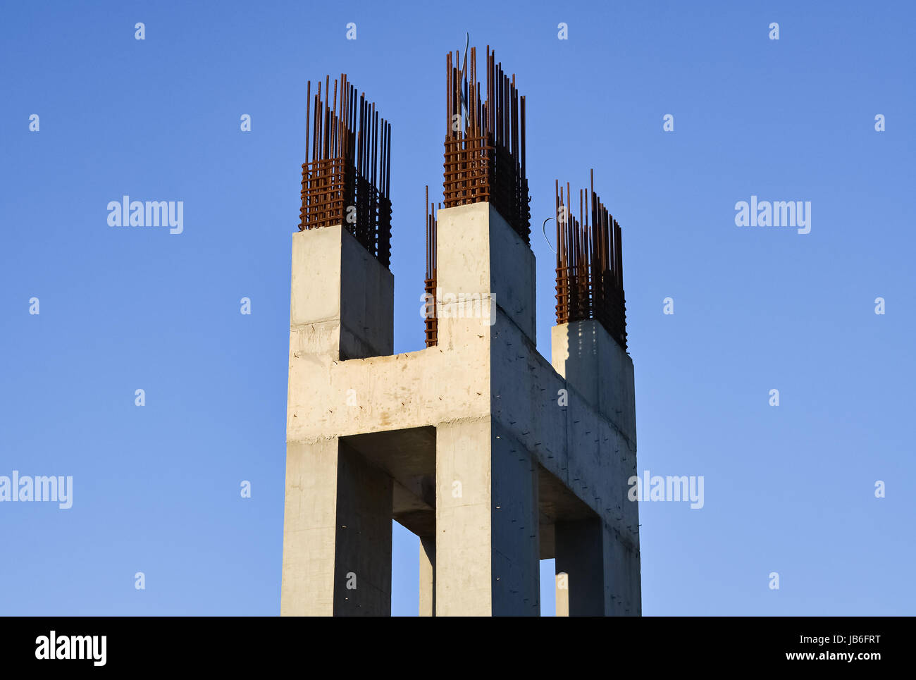 Detail of a reinforced concrete pillar under construction Stock Photo