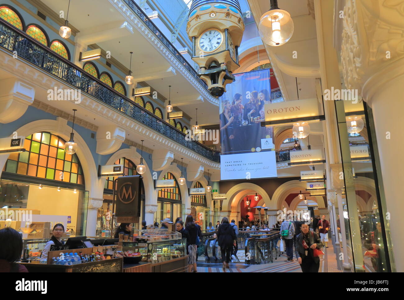 People visit Queen Victoria building historical shopping mall in Sydney Australia. Stock Photo