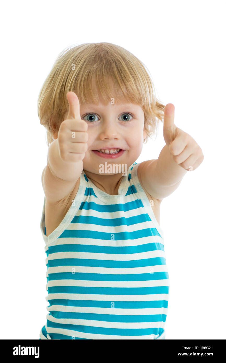 Happy Child Boy With Hands Thumbs Up Stock Photo Alamy